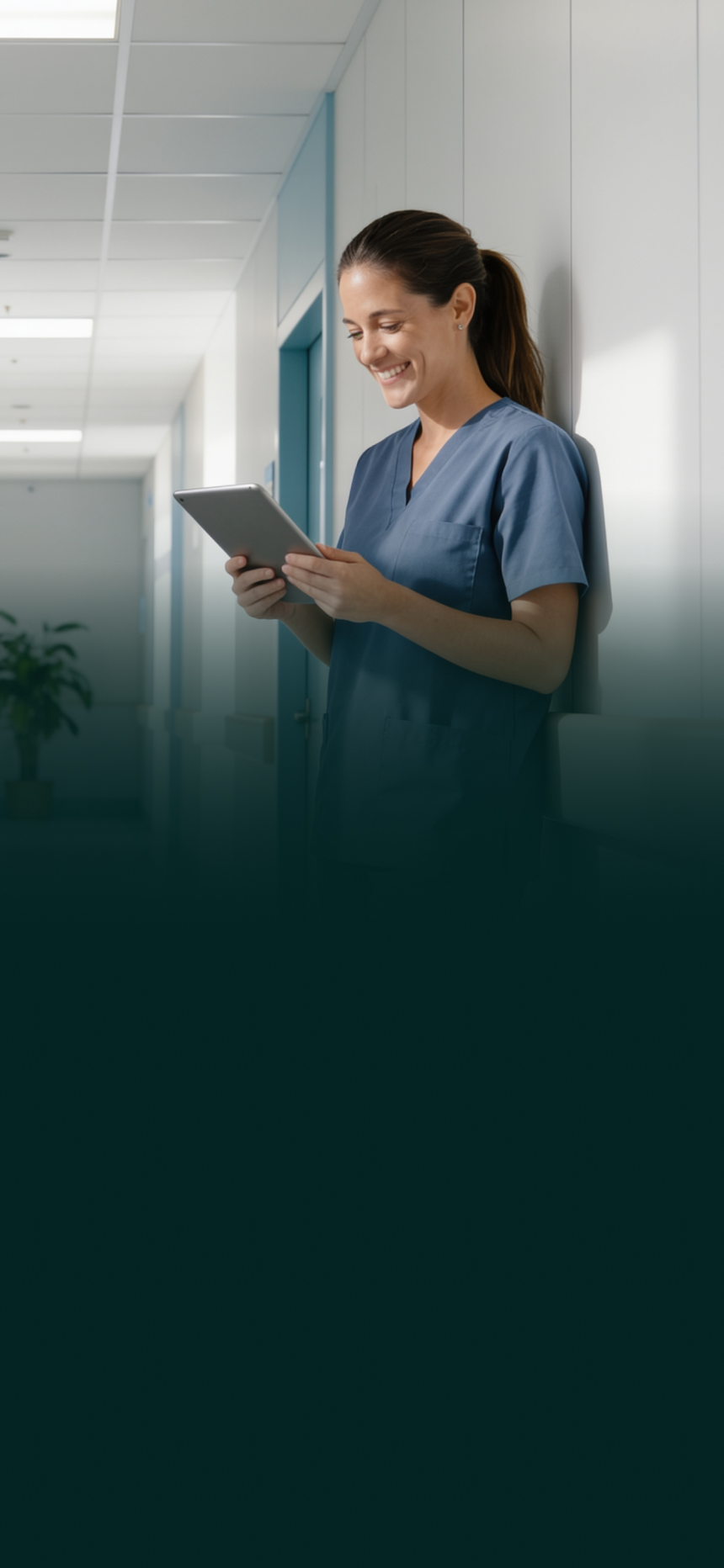 Healthcare professional in hospital corridor